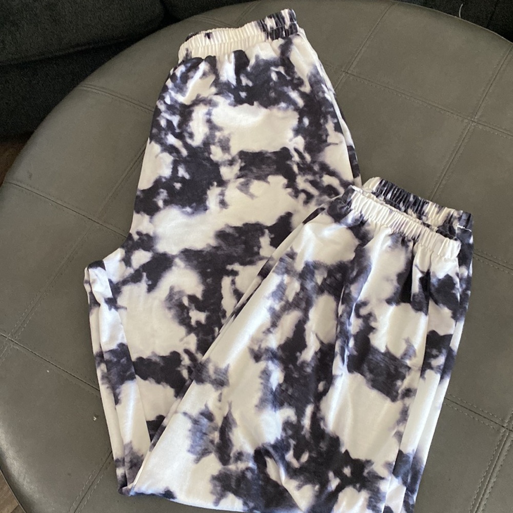 Shein Tie Dye Joggers Sweatpants Black White Elastic Waist Hem Size M